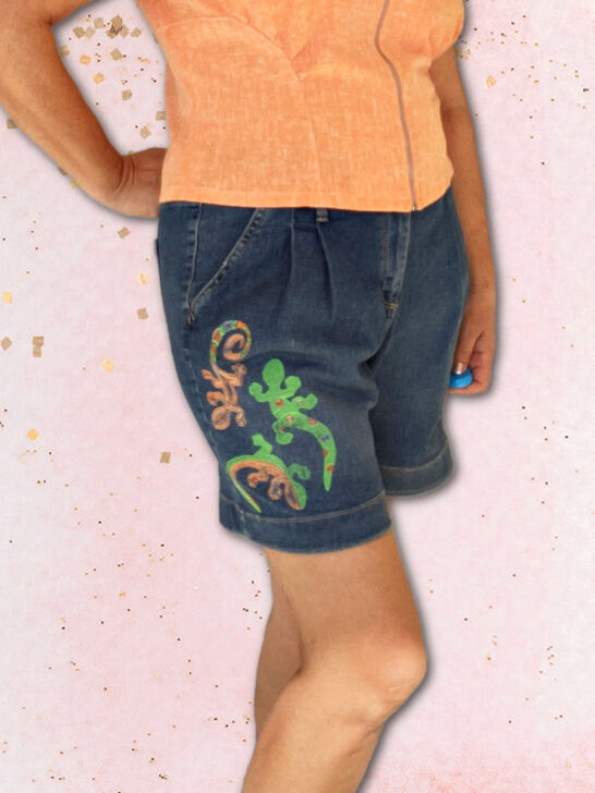 denim embroidery - 3 lizards I created