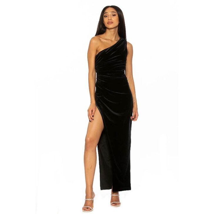 ALEXIA ADMOR One Shoulder Velvet Draped Maxi Dress