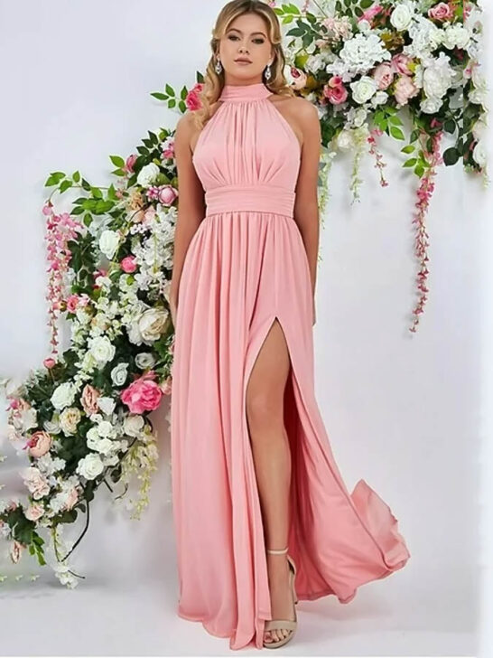 Goddiva Halterneck Chiffon Maxi