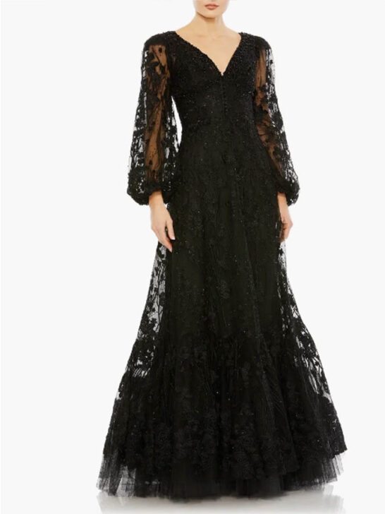 Mac Duggal Embroidered Bishop Sleeve Gown