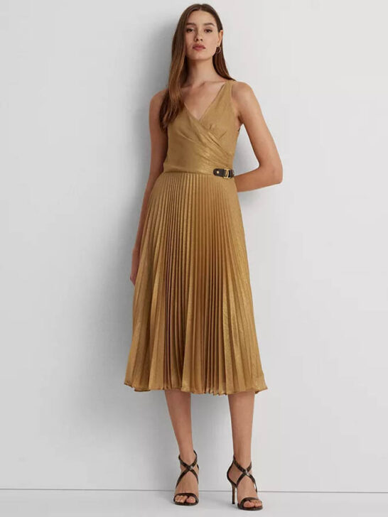 Ralph Lauren Women's Metallic Chiffon Cocktail Dress