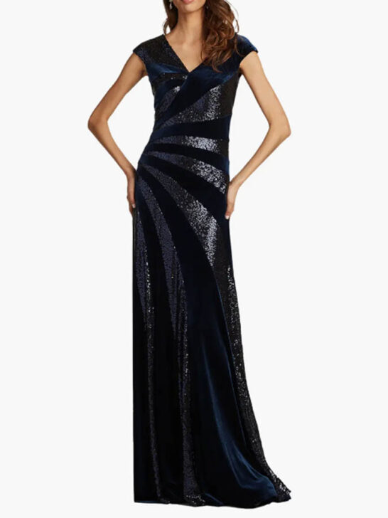 Tadashi shoji Sequin Stripe Velvet Column Gown