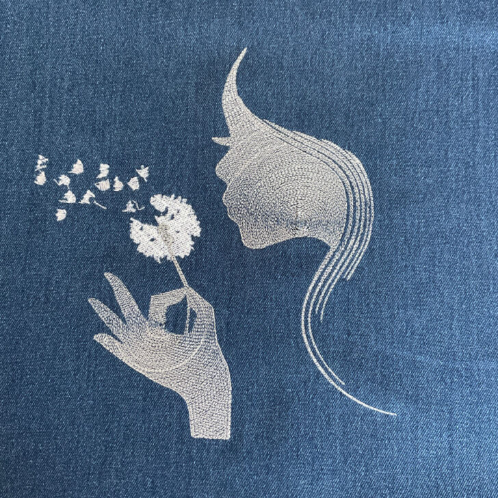 denim embroidery design I digitized, woman silhouette