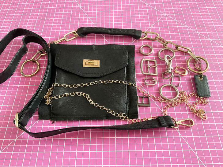 gathered metal hardware on an old purse that is no longer usable