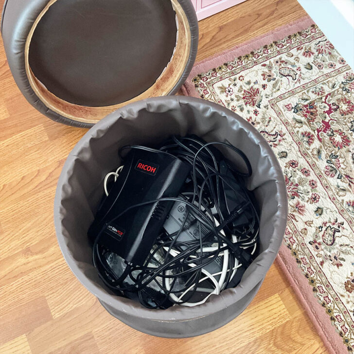 i store my cords and pedals on an ottoman