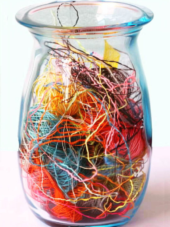 thread scraps in a jar