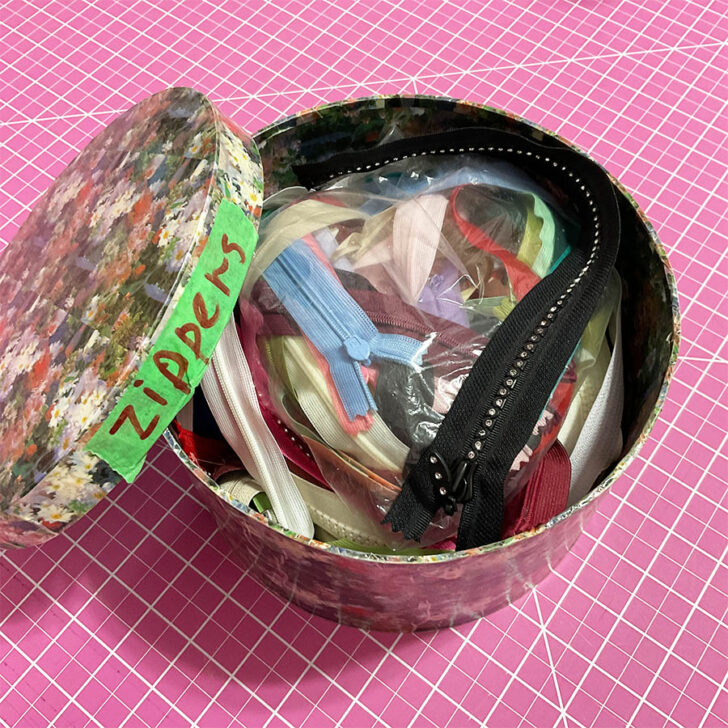 zippers stored in a canister