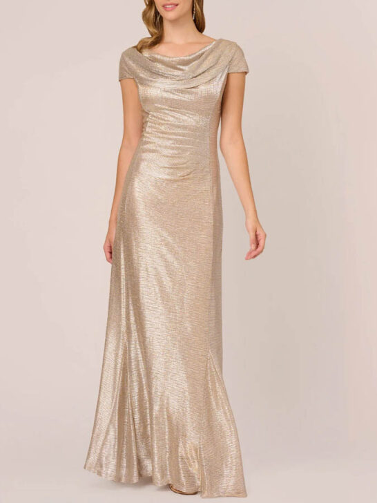 metallic cowlneck gown