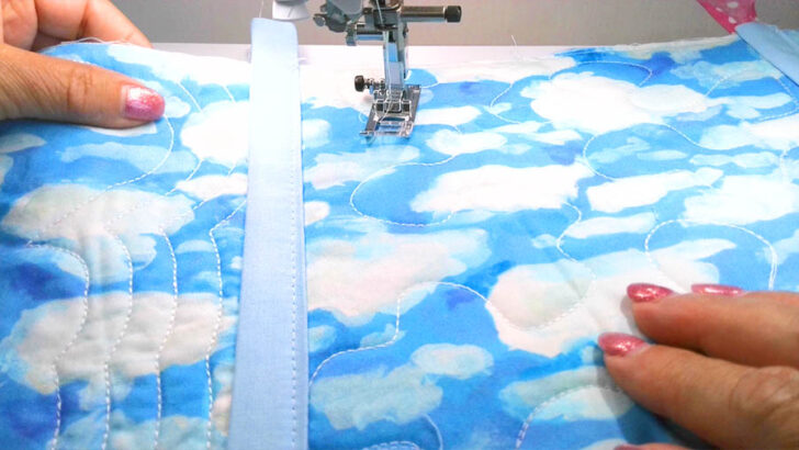 Stitch in the Ditch method for securing the strip