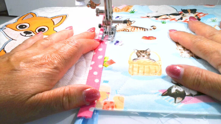 Stitch in the Ditch method for securing the strip