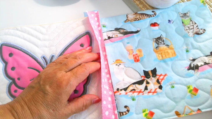 Take your second quilt block and place it on the other edge of the top strip
