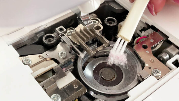 Use a lint brush to gently sweep out any lint, dust, or thread bits from the bobbin area