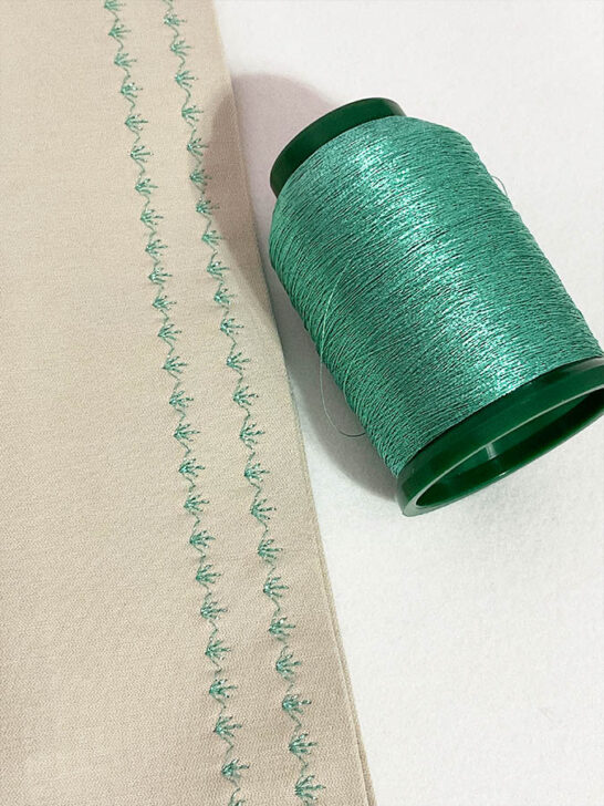 added two rows of decorative stitches with metallic thread on my beige shorts