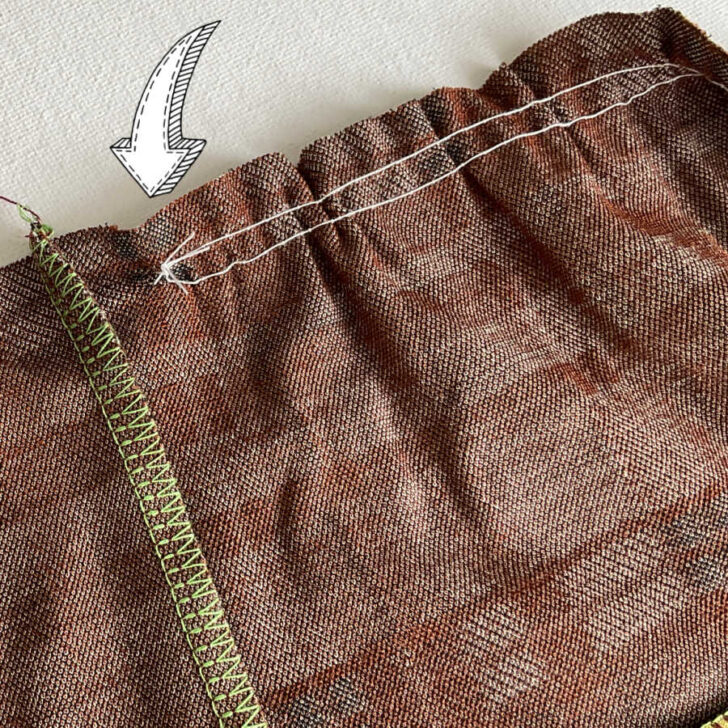 make a knot from the upper threads and bobbins threads to secure the gathering stitches