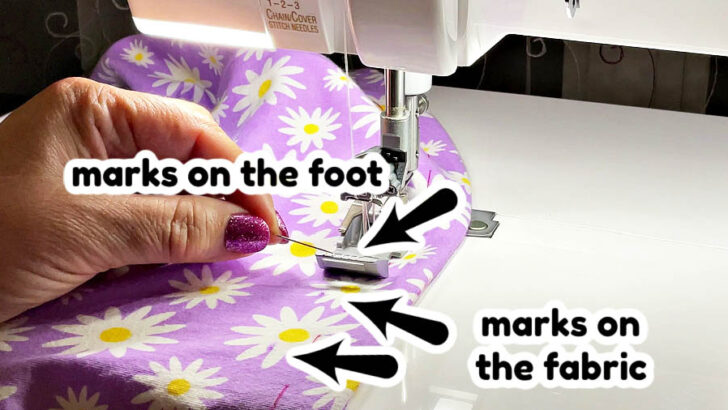coverstitch machines have built-in guide marks on the throat plate