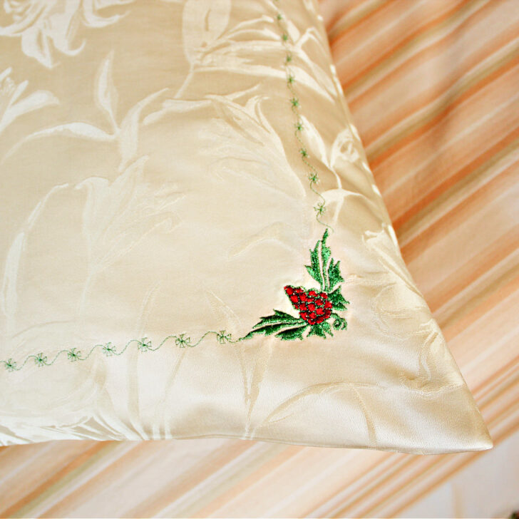 decorative stitches on a silk pillowcase I made