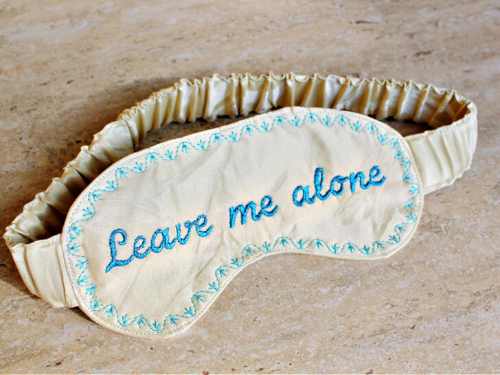 decorative stitches on a sleep mask I made from silk