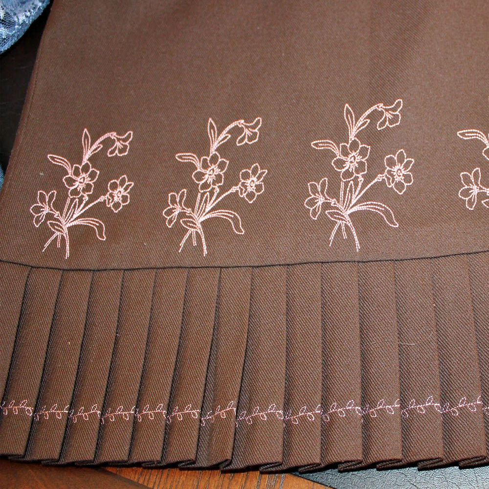 decorative stitches on the pleated skirt I made