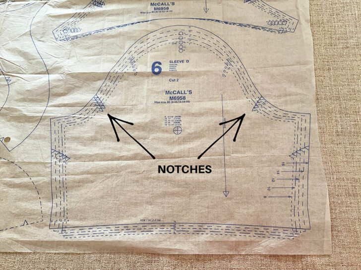 notches in a sleeve pattern