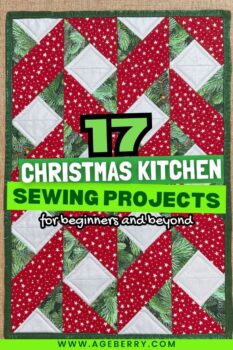 Beginner-friendly Christmas kitchen sewing ideas! Discover 17 easy holiday projects — placemats, coasters, bowl cozies, and more — using festive red, green, and star fabrics. Great for quick handmade gifts or cheerful kitchen décor. Free tutorials and inspiration available on ageberry.com.