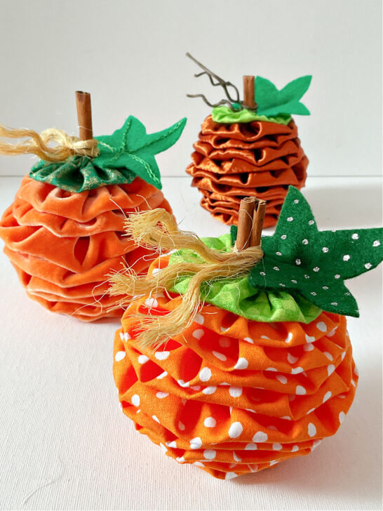 3 yoyo fabric pumpkins