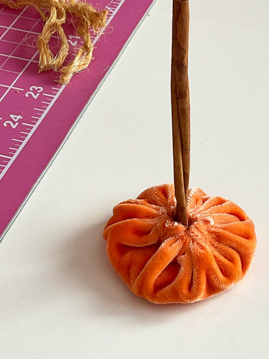 make sure the cinnamon stick is coming straight up through the center of the yoyo