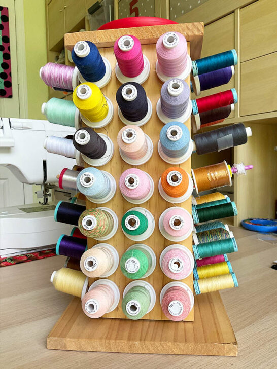 spools of thread on a rack