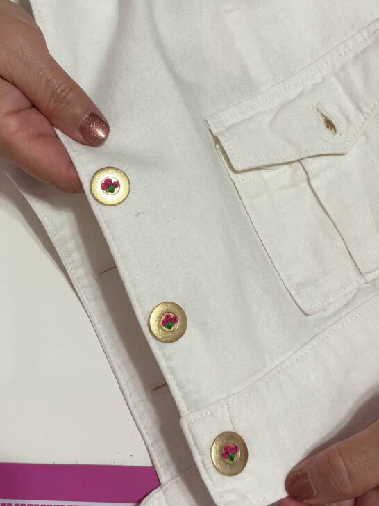trio of blooms on each button of my second blouse
