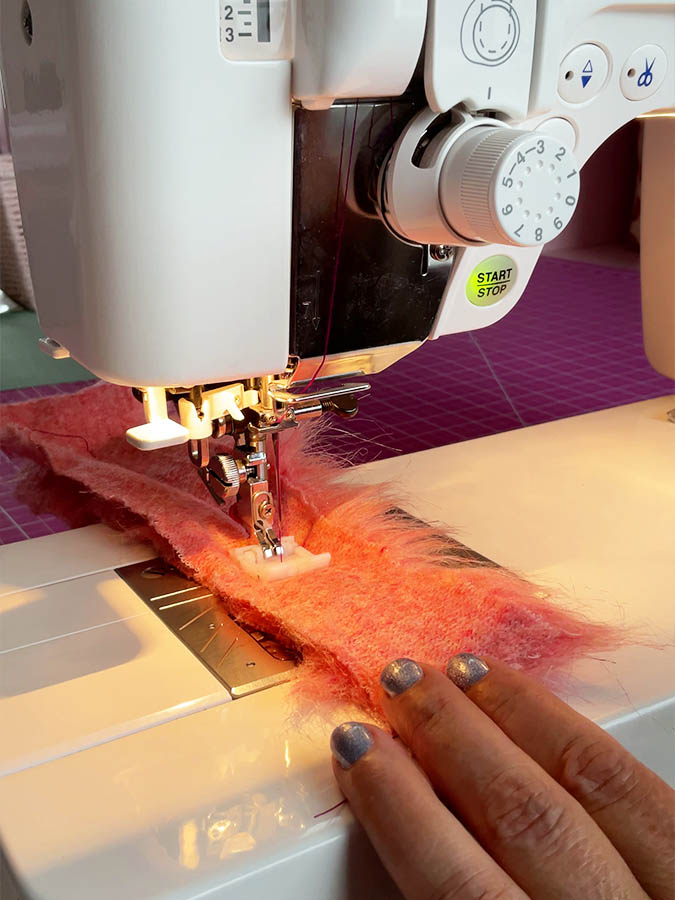 using roller foot to sew faux fur
