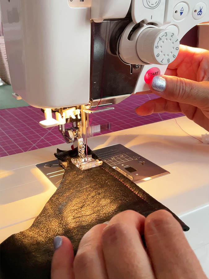 using roller foot to sew real leather