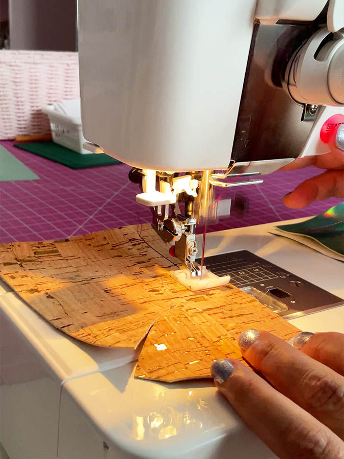 using roller foot to sew cork fabric