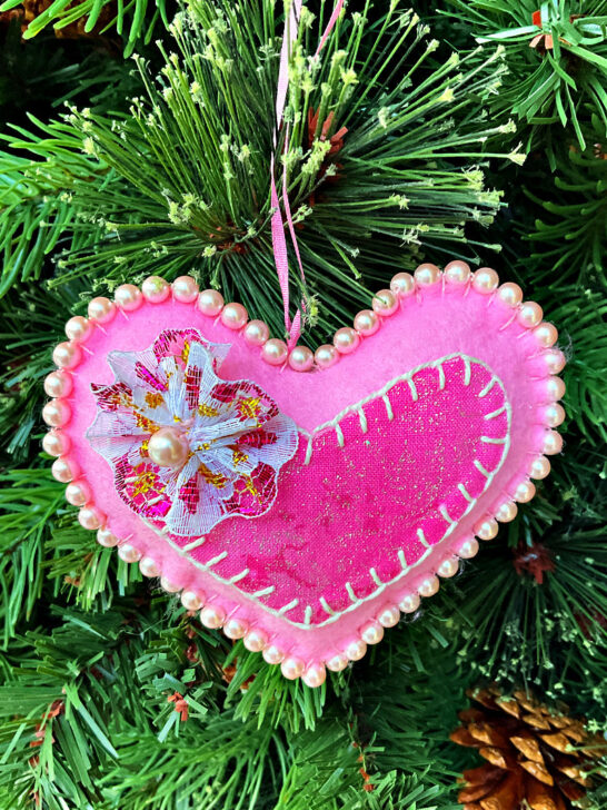 beaded heart Christmas ornament