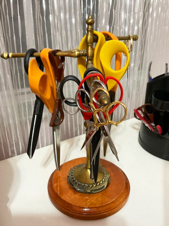 scissor stand as a sewing room decor