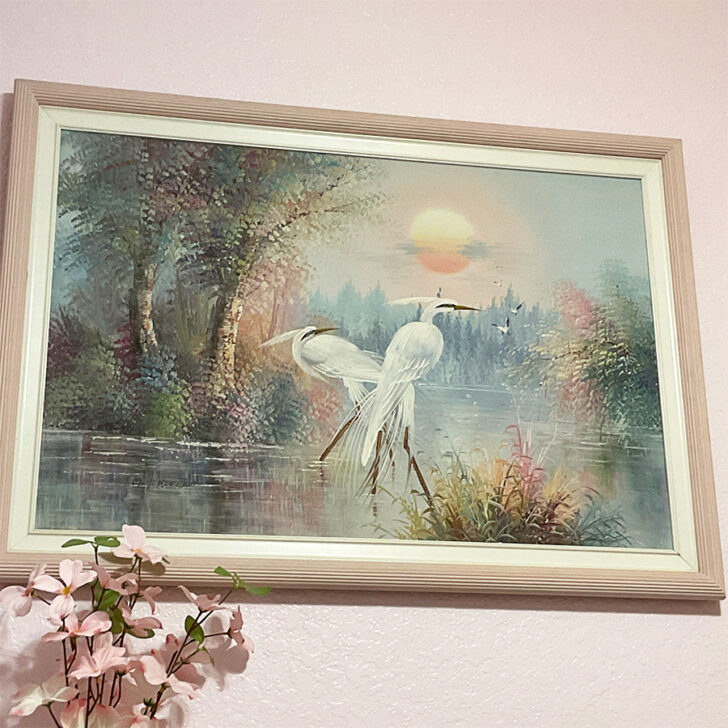 stork painting decor in my sewing room
