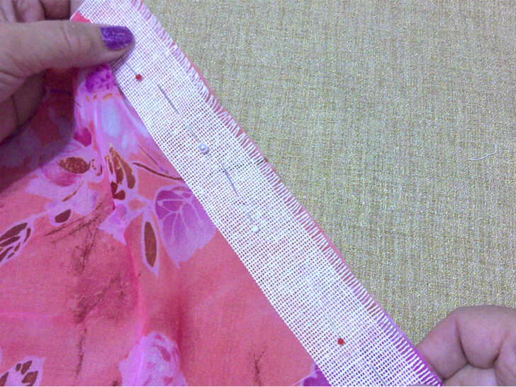 Secure the buckram strip with pins