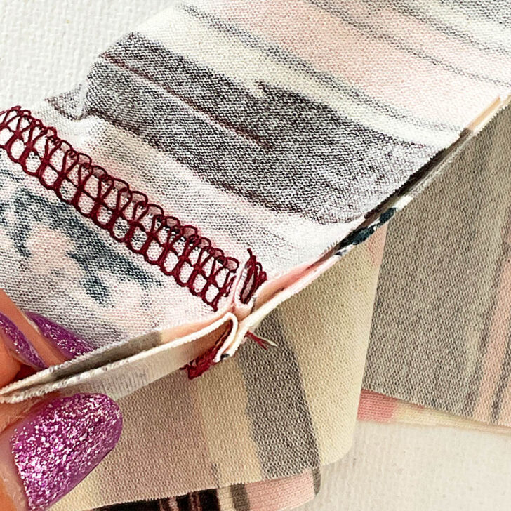 Image showing the two pieces of knit fabric securely pinned