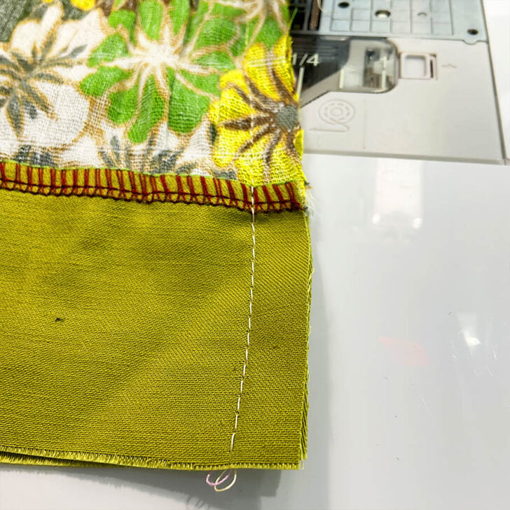 After making the stitch to align seams. The seams are aligned.
