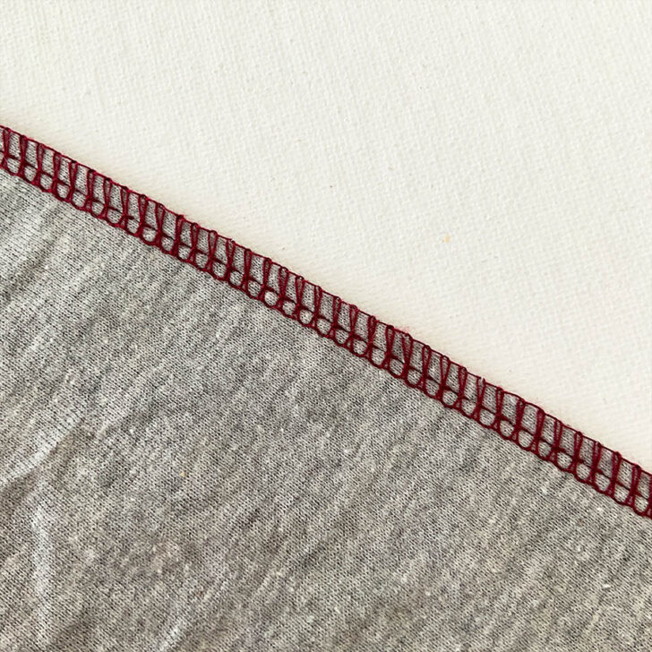 The image shows the correct setting for the serger seam to avoid problems with the stitch which are visible in some of the previous images, Observe the perfect serger stitch.