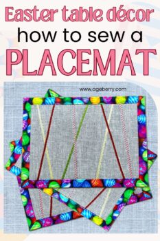 Image shows a stack of Easter Placemats. The text "Easter table decor how to sew a placemat" is on the image. The logo www.ageberry.com is also present.