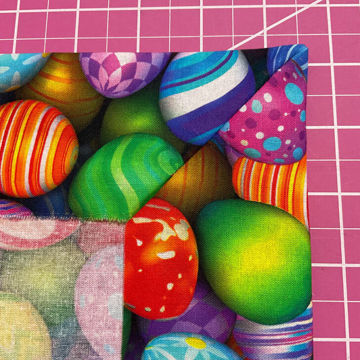 The image shows the final result after pressing the seams, turning right side out and final press of the mitered corner