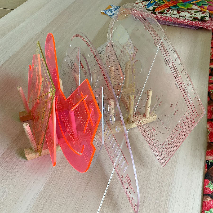 IKEA lid holder repurposed as holder for quilting rulers