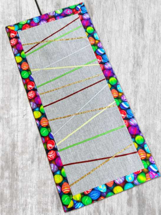 Table runner for Easter made with decorative and sequin ribbons