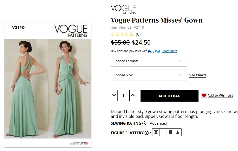 image of a vogue pattern on sale