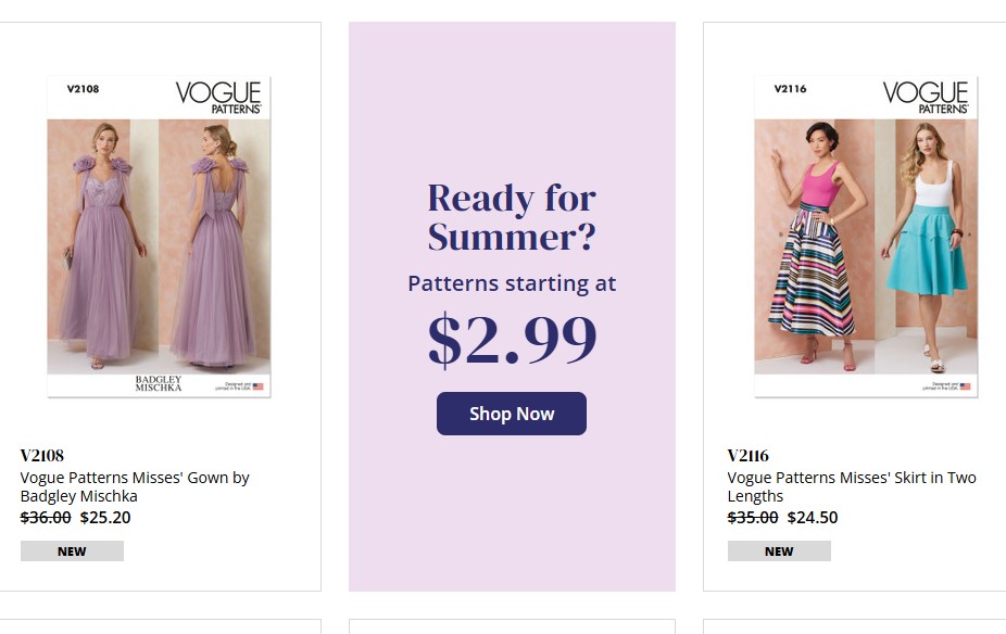 image of discounted patterns from brand name designers