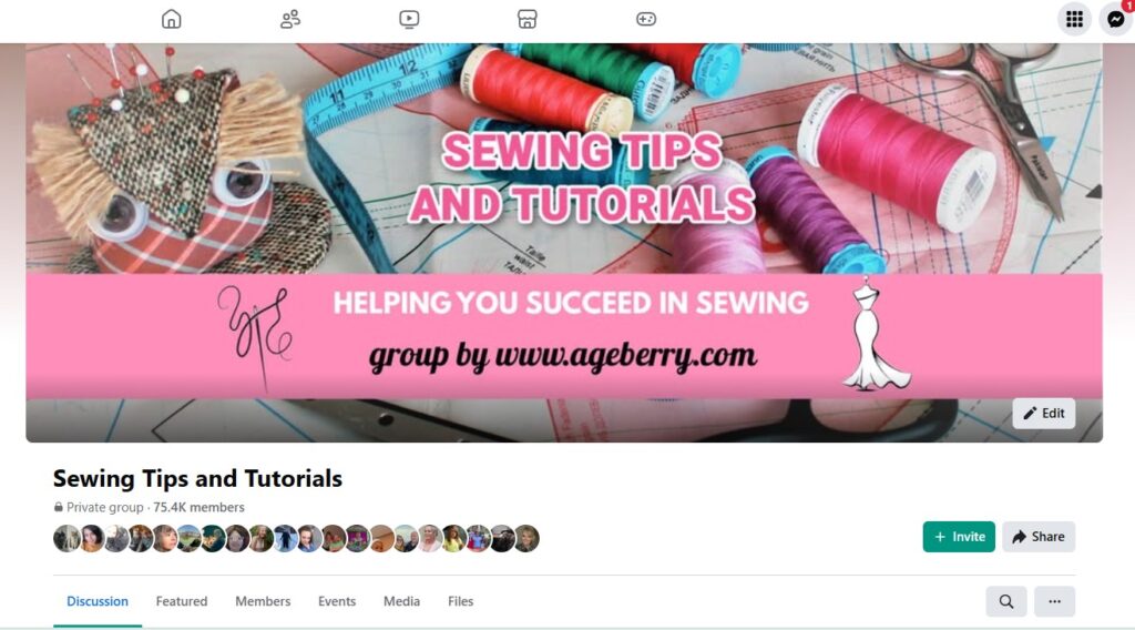 Presentation image of a Facebook group dedicated to sewing