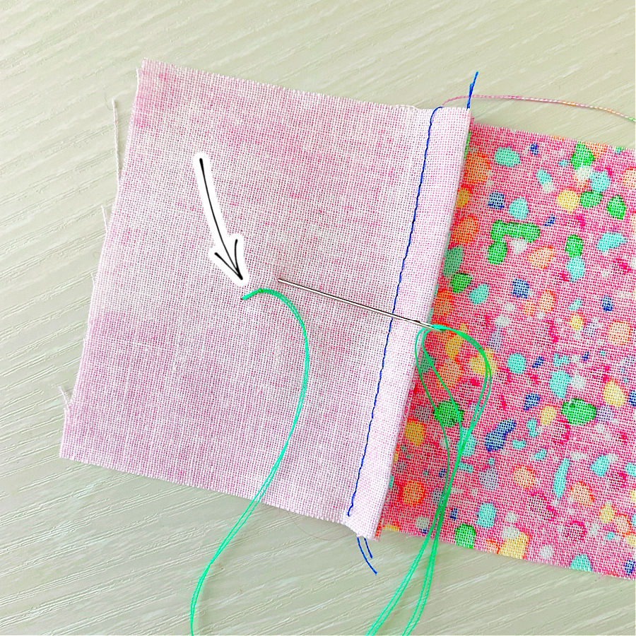 image showing the start of the seam secured without making a big knot