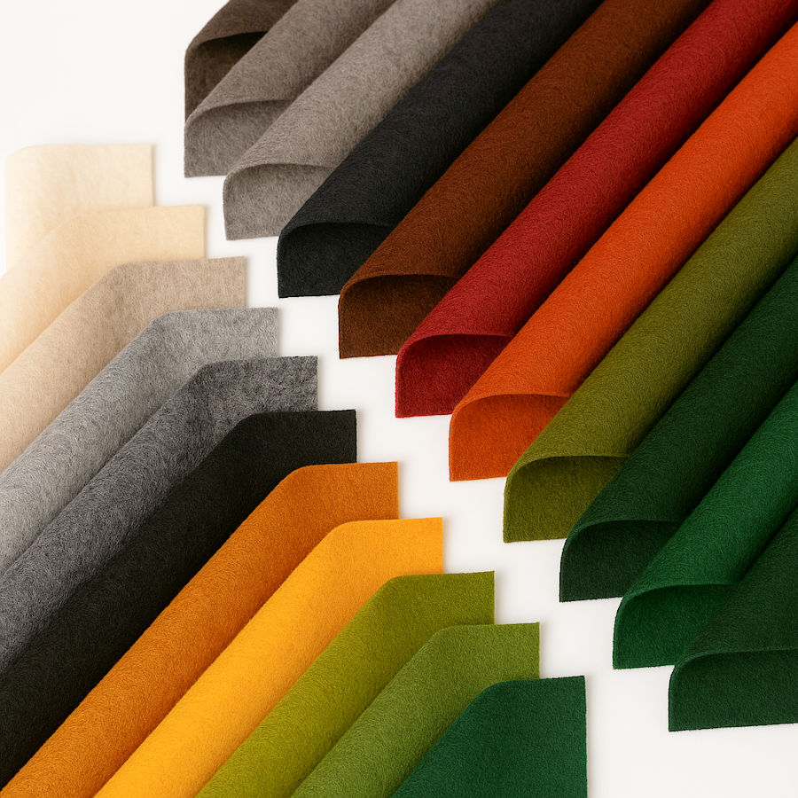 rolls of felt of various colors made out of a wool blend material