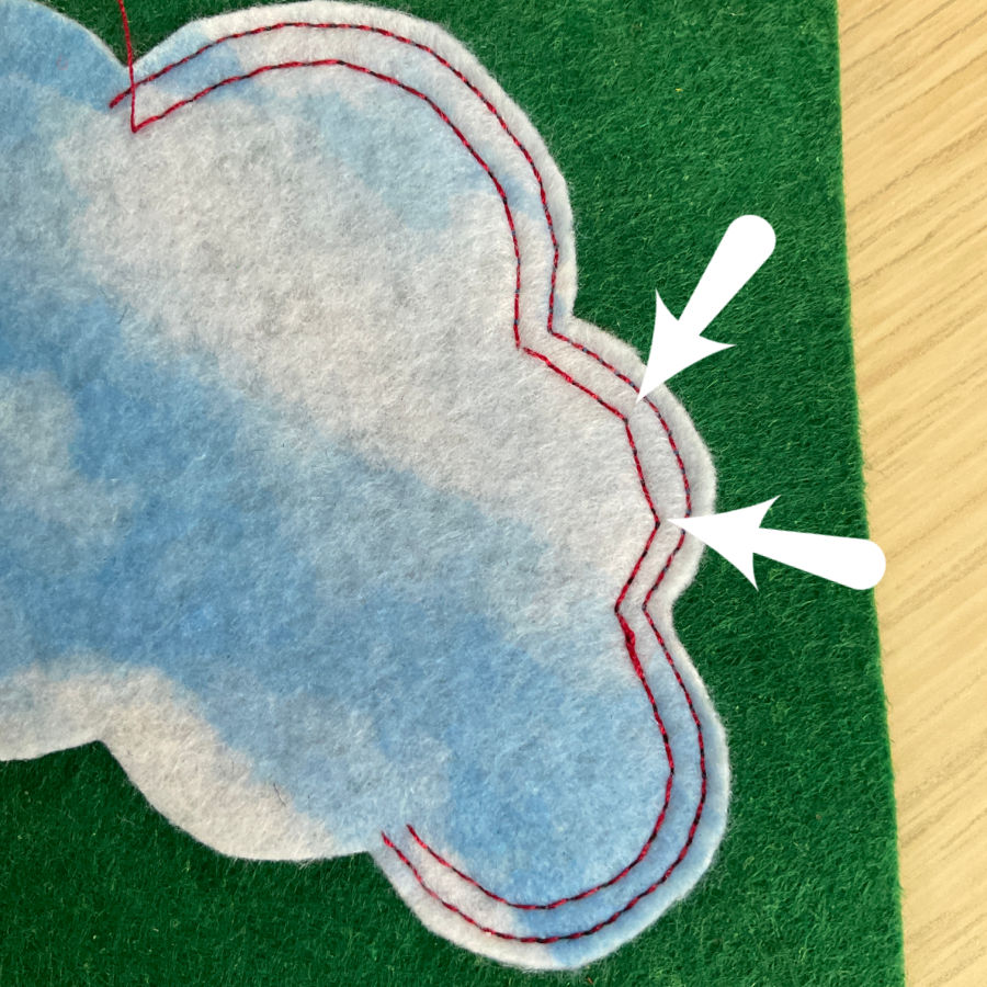 image showing the effect of the stitch length on the curve when sewing a curved seam