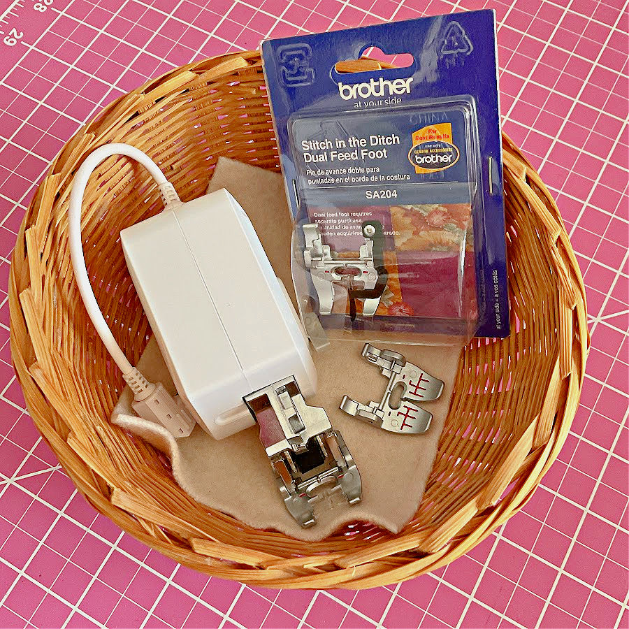 a sewing basket used to store various sewing implements frequently used