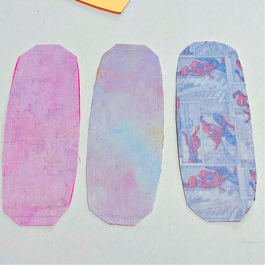the three cord keepers after stitching and ironing when the temporary markings were removed also the corners are clipped prior to turning to reduce bulk and obtain crisp corners